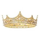 FORSEVEN King Crown for Men Crown Royal Costume Accessory Prom Tiara Baroque Vintage Crystal Pearl Bridal Wedding Tiaras Birthday Party Round Crowns (Gold)
