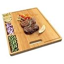 Large Organic Bamboo Cutting Board for Kitchen, with 3 Built-in Compartments and Juice Grooves, Heavy Duty Chopping Board for Meats Bread Fruits, Butcher Block, Carving Board, BPA Free…