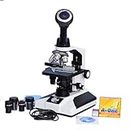 E.S.A.W Monocular Microscope with 1.3mp Cmos Camera and Wide Field Eye-Pieces and Brass Objectives and 50 Blank Slides+Coverslips (White)