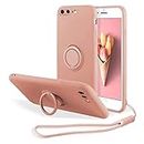 UEEBAI Case for iPhone 7 Plus iPhone 8 Plus, Slim Liquid Silicone Phone Case with 360 Rotatable Ring Holder Kickstand Fashion Hand Strap with Magnetic Car Mount Shockproof TPU Bumper Cover - Pink