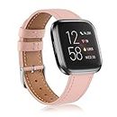 Meliya Leather Bands Compatible with Fitbit Versa 2 Bands for Women Men, Soft Leather Wristbands Replacement Strap Bands for Fitbit Versa/Versa Lite Edition/Versa SE Smart Watch (Pink)