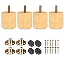 2 inch Solid Wood Furniture Legs, Btowin 4Pcs Modern Round Wooden Bun Feet with Threaded M8 Hanger Bolts & Mounting Plate & Screws for Sofa Couch Cabinet Bed