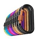 Carago Carabiner Clips with Screw Gate, 10 Pack Carabiners Hiking Clips with 7.5mm Diameter Aluminum Rod (10 Colors)