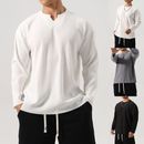 T-shirt tunica top tè pullover basic casual maniche lunghe uomo slim solido o