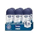 Sanex Men Active Control Desodorante Roll-On para Hombre, Pack 6 Uds x 50 ml, Protección 48H, Antitranspirante, Anti Irritación, 0% Alcohol, Combate el Mal Olor, Larga Duración