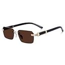 SYNTRADERS Mc Stan Goggles Rimless Unisex Sunglasses Retro Vintage Frame Rectangular Premium Designer SYN-0213749 Pack Of 1 (Brown)