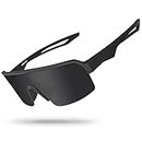 MAXJULI Polarized Sunglasses for Men Women,Windproof Outdoor Sports Cycling Running Tr UV400 Protection Sun Glasses 8208 Black+Grey