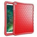 Fintie iPad 2017 9.7 Inch / iPad Air 2 / iPad Air Case - [Honey Comb Series] Light Weight Anti Slip Kids Friendly Shock Proof Silicone Protective Cover for Apple iPad 5th Gen, iPad Air 1 2, Red