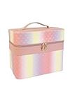Stripes® PU Leather Makeup Storage Box with Mirror | 4 Tray Travel Vanity Bag | Multi Compartment Cosmetic Organizer for Woman & Girls | Make-Up Brushes Holder (Glitter Multi Colour)