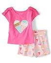 The Children's Place Baby Girls' and Toddler Sleeve Top and Shorts 2-Piece, Pink Ice Cream Set, 3T