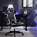 ESTRUCO Gaming Chair with Footrest Computer Gaming Chaise Video Game Chairs Ergonomic Office Desk Chair Swivel Computer Chair with Lumbar Support and Headrest (White/Black)