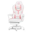 ZHISHANG Pink Gaming Chair, Gamer Chair with Footrest for Girls Ergonomic Racing Style Computer PC Office Chair with Bunny Ears for Adults Teens, Linkage Armrests, Lumbar Support, 300lbs, Gift, Pink
