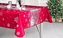 Rectangular Silver Christmas Tablecloth 240 x 150 cm – Christmas Snow Red