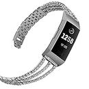 Wongeto Diamond Bracelet Replacement Strap Compatible with Fitbit Charge 3 Strap/Fitbit Charge 4 Strap for Women Grils Adjustable Metal Band Fitbit Charge 3 / Fitbit Charge 4 Large Small (sliver)
