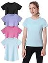 EXARUS 4 Pack Girls Short Sleeve Athletic Shirts Quick Dry Crewneck Tee Ative Performance Tops for Kids 8-16Y, Set 4, 10 Years