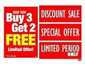 LEPPO Buy One Get One Free Sale Self Adhesive Laminated Poster & Stickers Use for Shops, Malls, Retail Stores Clearance Promotion Discount Deals - Combo Pack RED (Buy 3 Get 2, 1 Pc Qty)