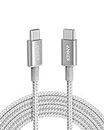 Anker Cable 100W 10ft, New Nylon USB C to USB C 2.0, Type C Charging Cable Fast Charge for MacBook Pro 2020, iPad Pro 2020, iPad Air 4, Galaxy S20, Pixel, Switch, LG, and More(Silver)
