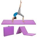 6'x 2' Gymnastics Mat for Tumbling, Folding Tumbling Mat Exercise Mat Gym Mat Tumbling Mats for Kids, Adults, PU Leather Yoga Mat with Carrying Handles, Purple