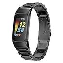 Compatible with Fitbit charge 5 Bands Women Men, Stainless steel metal cool bands for Charge 5 Smartwatch Replacement Wristband (Black)