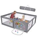 HyperEden Baby Playpen, 180x150cm Large Playpen for Babies and Toddlers, Safety Playard with Anti-Collision Foam, Indoor & Outdoor Kids Activity Center, Grey