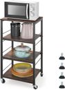 4Tier Utility Microwave Oven Stand Rustic Wood Storage Cart for Kitchen Bathroom