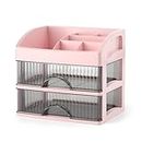 HoopVool Countertop Makeup Organizer with Drawers Plastic Storage for Makeup Brush,Hair Accessories,Jewelry,Skincare Vanity Display Cases, Skin Care Products, Office Desk Organizer. (2 Layer, Pink)