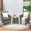 Livsip Garden Setting Outdoor Furniture Chairs and Table with Pollow 3pcs Grey
