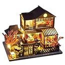 CUTEBEE Puppenhaus Miniatur mit Möbeln, Idee DIY hölzernes Miniatur Haus Kit mit LED-Licht, Maßstab 1:42 kreativer Raum (Japanese Garden House)…