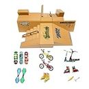 Kidsdream Skate Park Kit Ramp Parts for Finger Skateboard Ultimate Parks Training Props with 19 Pieces of Skateboards, Ramps, Skates, Scooters, Bikes and Caster Boards