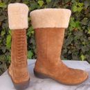 UGG Karyn Back Lace Suede Tall Sheepskin Boots Women's Size 12 Tan Brown