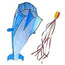 IMAGE Large Dolphin Blue Kite, Frameless Soft Parafoil Giant 3D Beach Kite Easy Fly Breeze Kites for Outdoor, Families, Friends