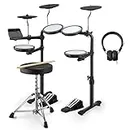 Donner DED-70 Electric Drum Set, Quiet Electronic Drum Kit for Beginner with Mesh Pad, Portable Drum Set Support Portable Charger Supply, Drum Throne, Sticks Headphone Included, for Home＆Outdoor