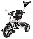 JoyRide 3 in 1 Baby Tricycle Toddler Stroller Kids Pedal Tricycle w/Pusher Adjustable Handle Seat Storage for 18 Months to 5 Years (Black)