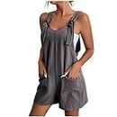 Sale Items Rompers for Women 2024 Shorts Loose Sleeveless Tie Knot Strap Jumpsuits Casual Wide Leg Overalls with Pockets