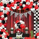 Decorazioni per Feste in Auto da Corsa Palloncini con Bandiera a Scacchi Kit Ghirlanda Auto da Corsa Rossa e Nera 1 ° 2 ° Compleanno Decorazioni