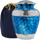 Trupoint Memorials Adult Cremation Urn For Human Ashes -Forever Remembered Classic & Beautiful Blue w/ Velvet Bag Aluminum in White/Blue | Wayfair