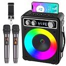 BONAOK Karaoke Machine, Portable Bluetooth Speaker with Two Wireless Microphones, PA System with LED Light for Home Party Indoor/Outdoor, Karaoke Machine for Adults/Kids Supports TWS/REC/TF/USB/FM/AUX