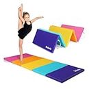 Matladin Folding Gymnastics Gym Exercise Aerobics Mat, 1.5" Thick Folding Exercise Mat, Easy to Clean PU Leather Tumbling Mats for Stretching Yoga Cheerleading Martial Arts, Kid Play (Bright