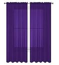 Luxury Discounts 2 Piece Solid Elegant Sheer Curtains Fully Stitched Panels Window Treatment Drape (54" X 120", Purple)