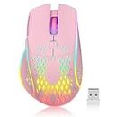 VEGCOO Gaming Mouse, Wireless Mouse Rechargeable Honeycomb Wireless Gaming Mouse with RGB Light/USB Receiver/USB Cable/Adjustable DPI, Optical Gaming Mice Mouse for Laptop PC Computer(Pink)