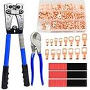 Cable Lug Crimping Tool with 200Pcs Copper Wire Lugs and 220Pcs Heat Shrink Tubing, Battery Cable Lug Crimping Tool Kit for AWG 10-1/0, with Cable Cutter, Battery Terminal Crimper Tool
