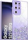 VONZEE Case Compatible with Samsung Galaxy S23 Ultra 5G, Non Moving Glitter Cover for Girls & Women Soft TPU Shockproof Anti Scratch Drop Protection Cover (Purple)