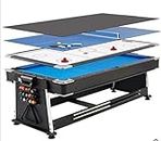RUP Modern 4 in 1 Multi Functional MDF Pool Billiard Table, with Air Hockey and Table Tennis Table and Dinning Table, 7ft for Adult