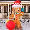 Joiedomi 6 FT Tall Christmas Inflatables Gingerbread, Outdoor Decorations Gingerbread with Ornament Christmas Inflatable with Build-in LEDs Blow Up for Christmas Party