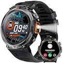 Military Smart Watch for Men with LED Flashlight 1.45" HD 3ATM Waterproof Outdoor Tactical Rugged Smartwatch Sports Fitness Tracker Watch with Heart Rate Sleep Monitor for iPhone Android Phone