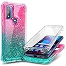NZND Designed for Motorola Moto G Pure Case, Moto G Play 2023 /Power 2022 with [Built-in Screen Protector], Full-Body Protective Shockproof Bumper Glossy Stylish Case (Glitter Pink/Aqua)