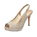 DREAM PAIRS Women's High Heels Platform Dress Rhinestones Peep Toe Pumps Shoes, Gold/Glitter, 8