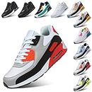 Padgene Men Women Running Shoes Sports Trainers Breathable Lightweight Sneakers Air Cushion Low Top Footwear Waking Fitness Lace up Shoes for Walking Gym Jogging Fitness Athletic Casual Black Orange