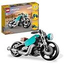 LEGO Creator 3in1 Oldtimer Motorrad Set, klassisches Motorrad-Spielzeug vom Straßenmotorrad zum Dragster Auto, Fahrzeug-Bauspielzeug für Kinder, Jungen und Mädchen 31135