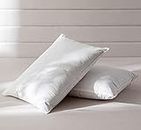 AIKOFUL Luxury Goose Feathers Down Pillows Queen Size Set of 2,Hotel Collection Soft Bed Pillows for Sleeping,Organic Percale Cover(Queen,Pack of 2)